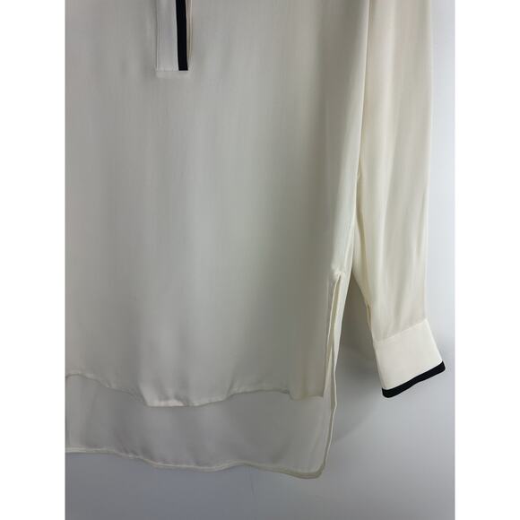 Vince Tipped Contrast 100% Silk Blouse Tan Size 4 Office Quiet Luxury Minimalist - Picture 4 of 12